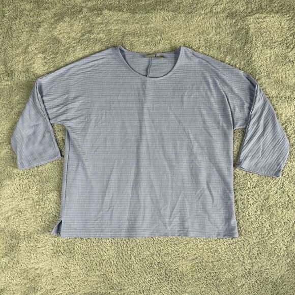 Chico's Women's Mature Ribbed 3/4 Sleeve Top 2 L Light Blue High Neck Stretchy - Picture 1 of 15